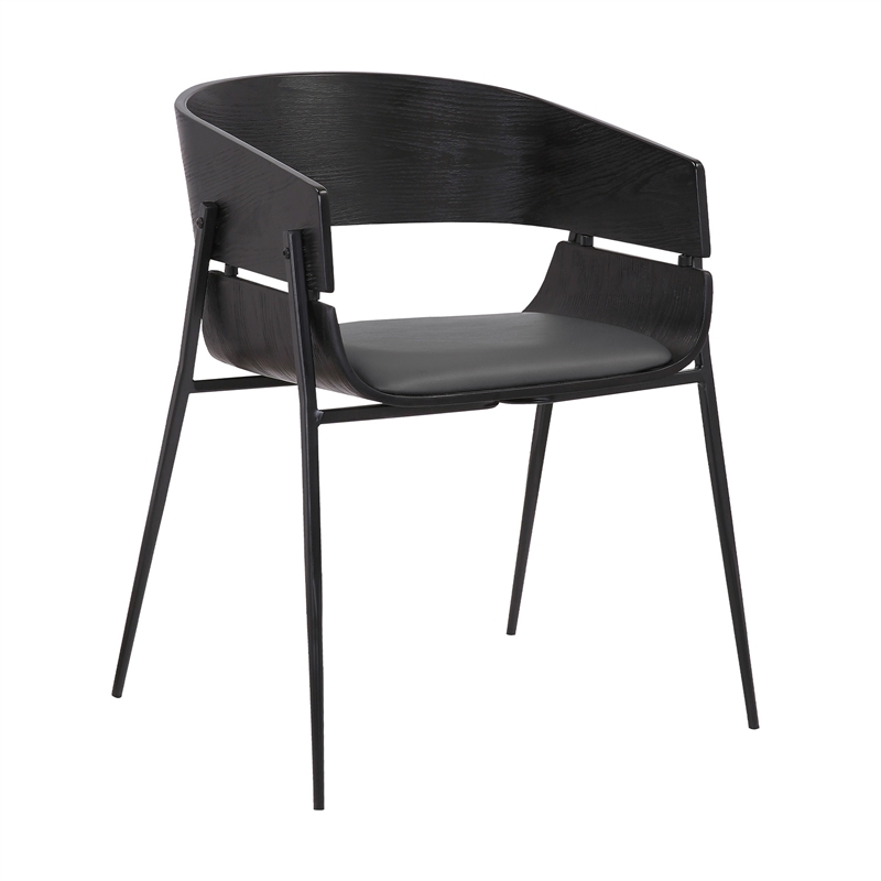 18.5 Inches Round Back Leatherette Dining Chair- Set of 2- Black