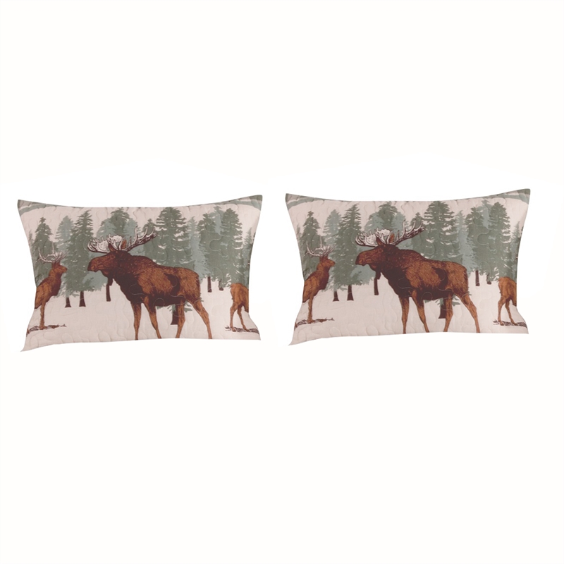3 Piece Fabric King Quilt Set- Animal- Plaid Print- Gray and Brown