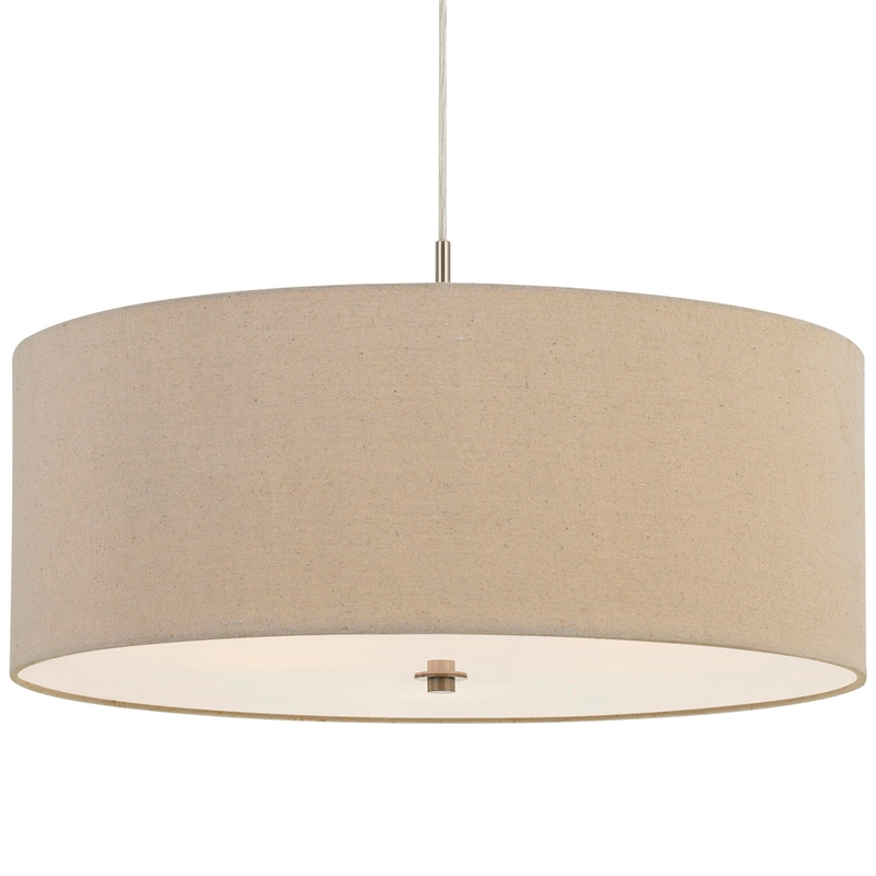 60W x 3 Drum Shade Pendant Fixture- Beige and Silver