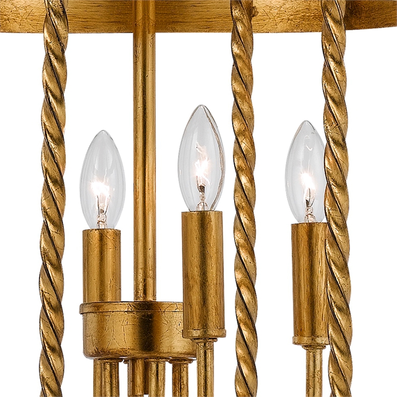 25 Inch Metal Chandelier Pendant- Bird Cage Design- Woven Rope- Gold
