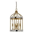 25 Inch Metal Chandelier Pendant- Bird Cage Design- Woven Rope- Gold
