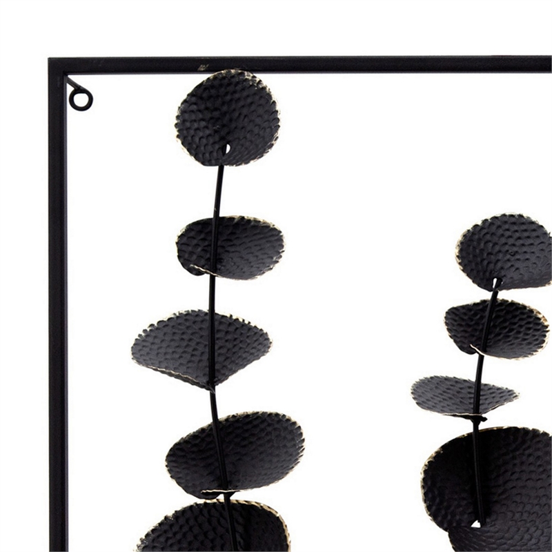 Wall Decor with Textured Leaves and Metal Frame in Black