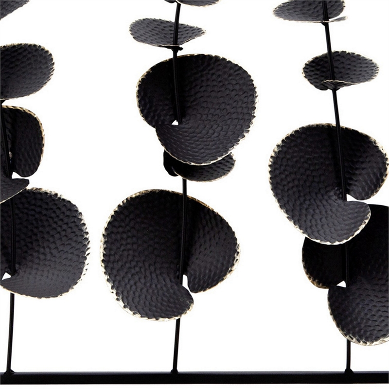Wall Decor with Textured Leaves and Metal Frame in Black