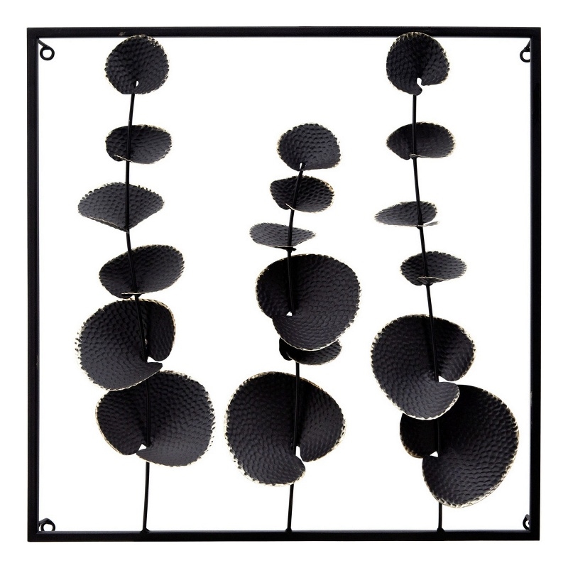 Wall Decor with Textured Leaves and Metal Frame in Black