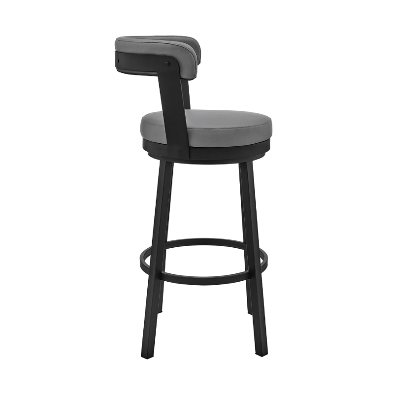 Swivel Counter Barstool with Curved Open Back and Metal Legs- Light Gray