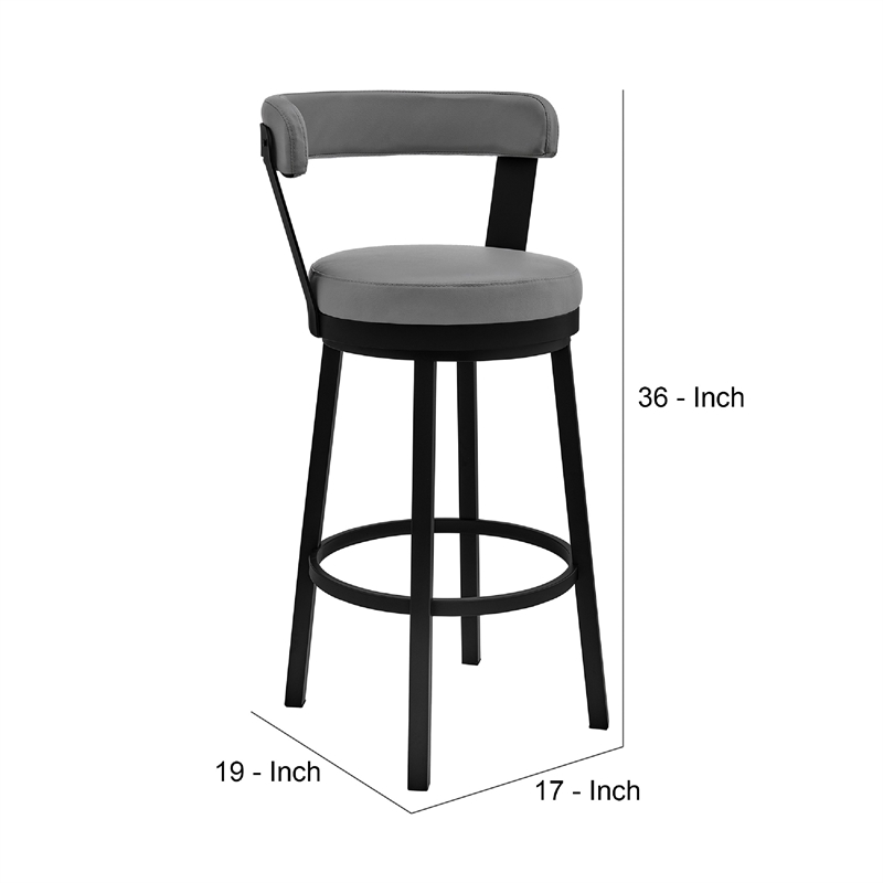 Swivel Counter Barstool with Curved Open Back and Metal Legs- Light Gray