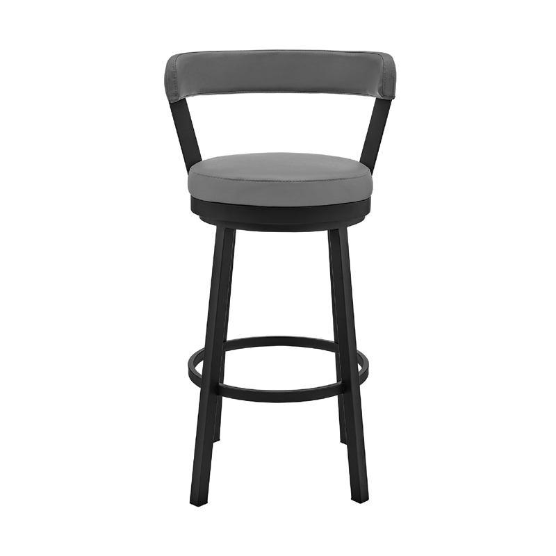 Swivel Counter Barstool with Curved Open Back and Metal Legs- Light Gray