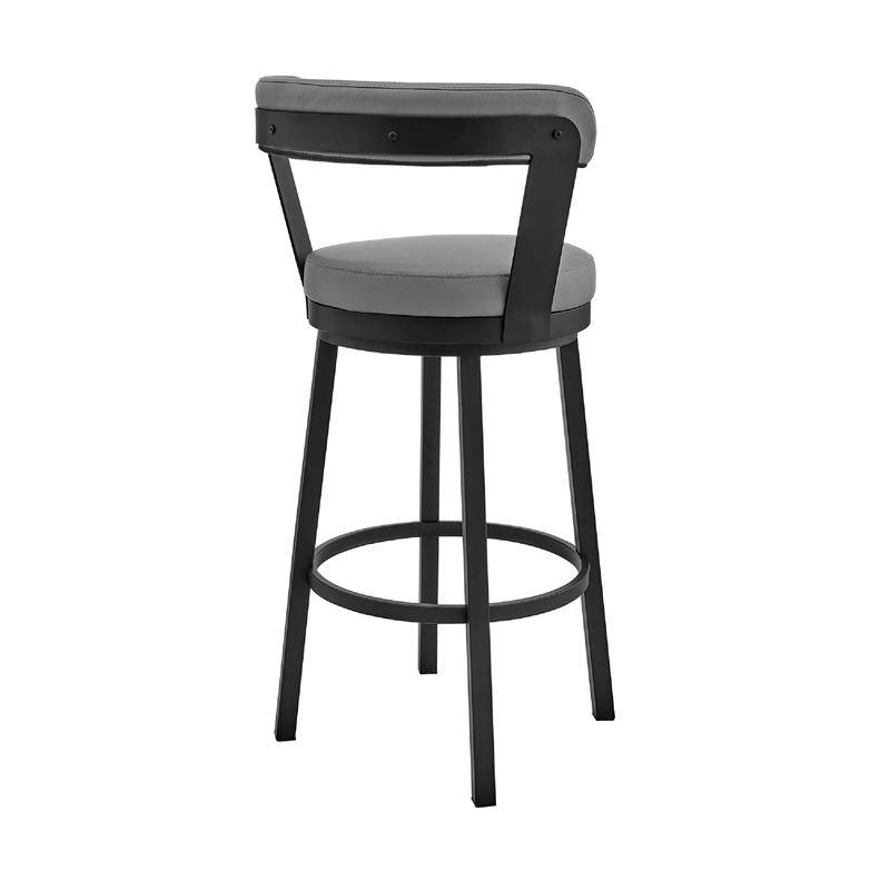 Swivel Counter Barstool with Curved Open Back and Metal Legs- Light Gray