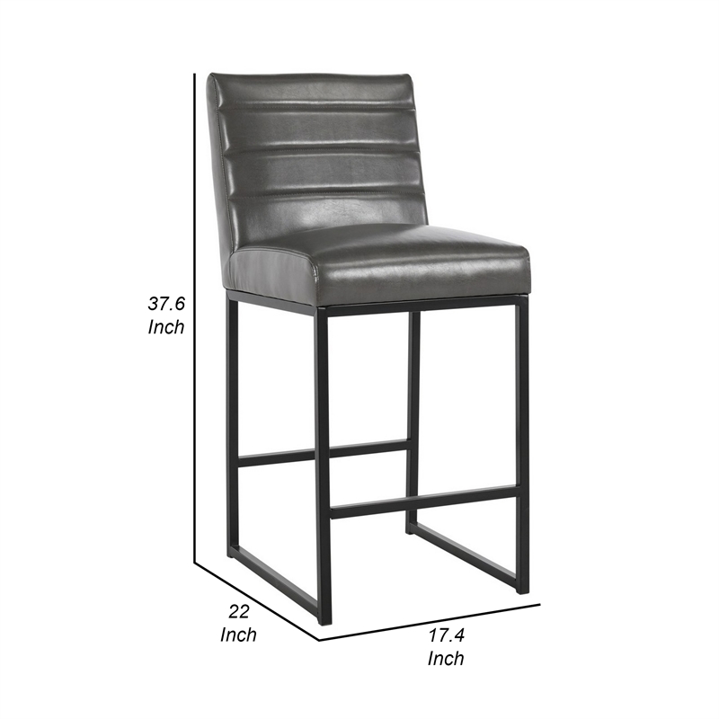 Vinn 26 Inch Modern Counter Stool- Channel Tufted- Vegan Faux Leather- Gray