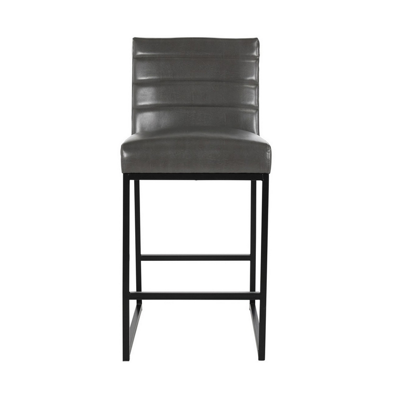 Vinn 26 Inch Modern Counter Stool- Channel Tufted- Vegan Faux Leather- Gray
