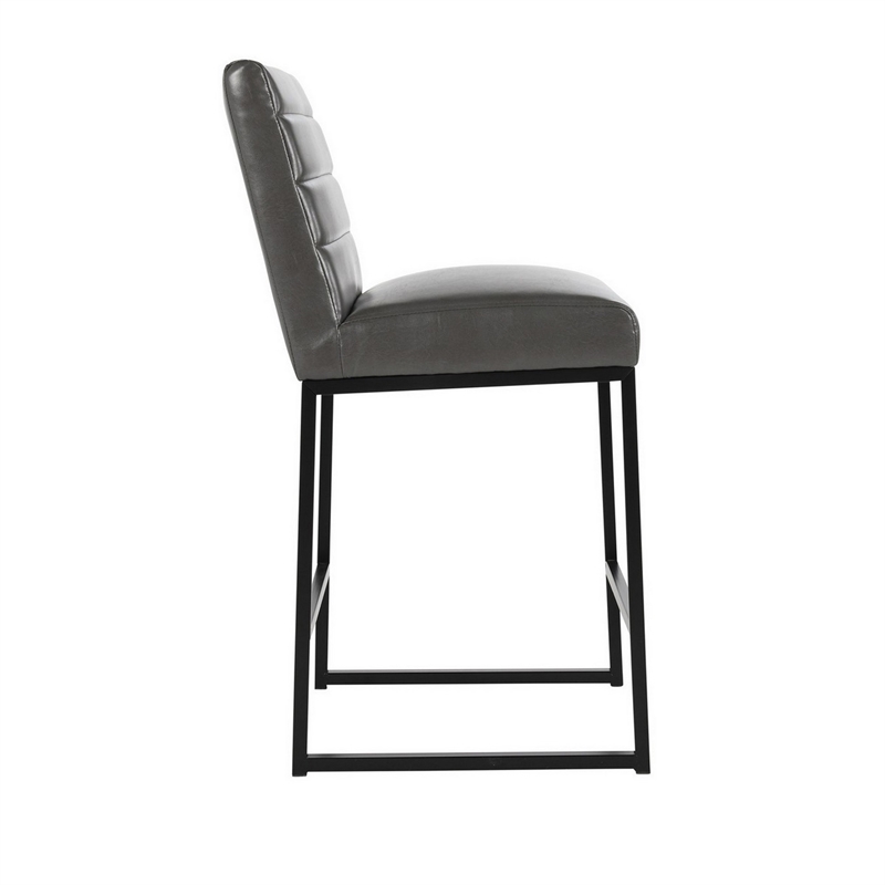 Vinn 26 Inch Modern Counter Stool- Channel Tufted- Vegan Faux Leather- Gray
