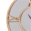 15 Inch Modern Table Clock- Round Mirrored Frame- Gold Metal Accent Trim