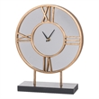 15 Inch Modern Table Clock- Round Mirrored Frame- Gold Metal Accent Trim