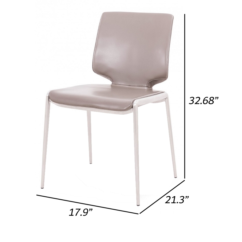 Cid Fiji 18 Inch Stackable Dining Chair- Set of 2- Light Gray Vegan Leather