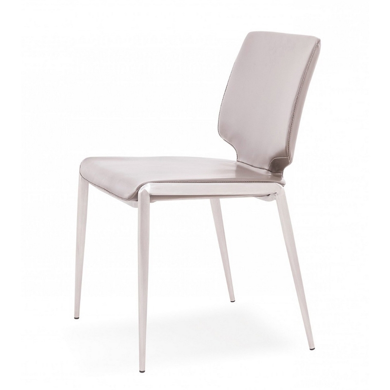 Cid Fiji 18 Inch Stackable Dining Chair- Set of 2- Light Gray Vegan Leather