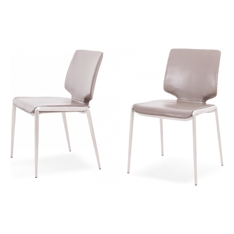 Cid Fiji 18 Inch Stackable Dining Chair- Set of 2- Light Gray Vegan Leather
