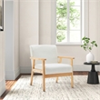 Colin 26 Inch Modern Chair- Padded Cushions- Wood Arms and Legs- Beige
