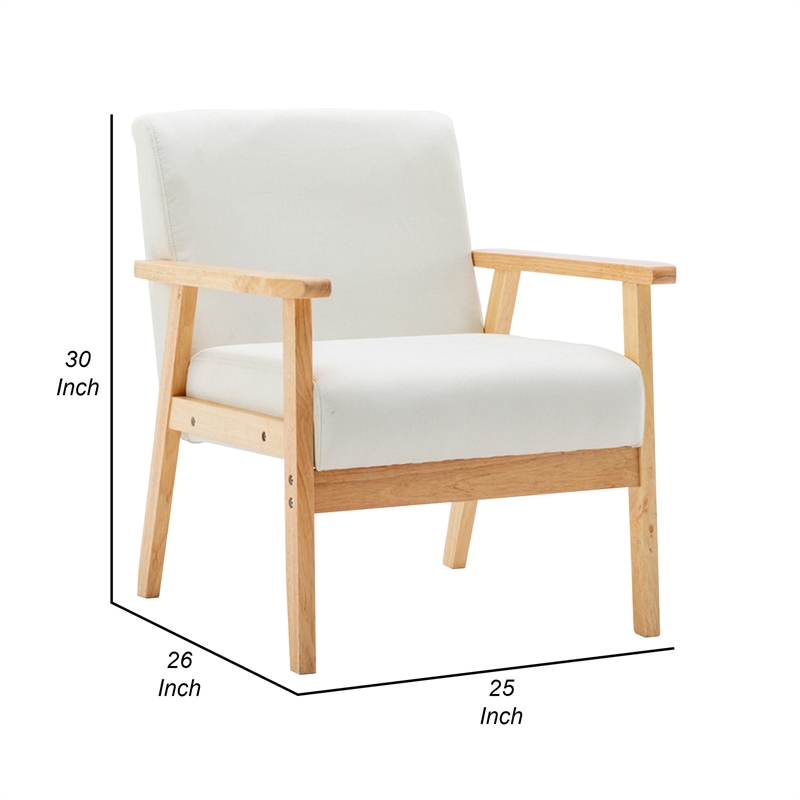 Colin 26 Inch Modern Chair- Padded Cushions- Wood Arms and Legs- Beige