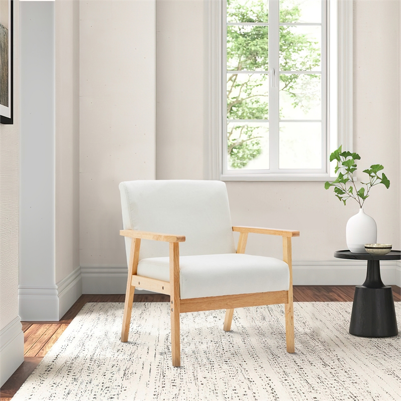 Colin 26 Inch Modern Chair- Padded Cushions- Wood Arms and Legs- Beige