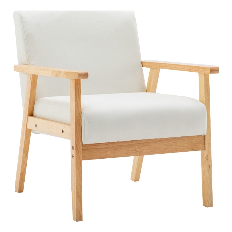 Colin 26 Inch Modern Chair- Padded Cushions- Wood Arms and Legs- Beige