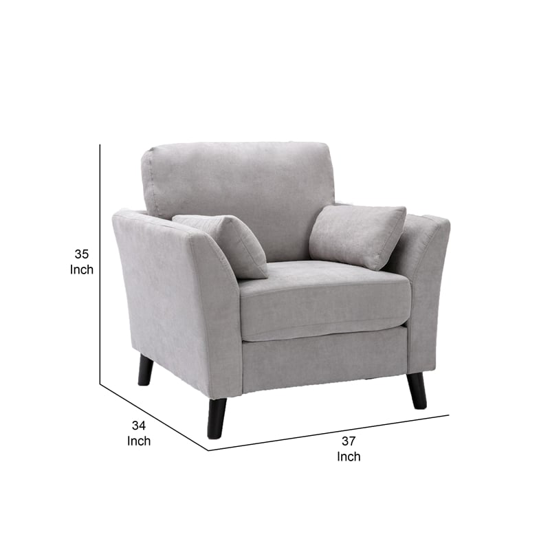Otto 37 Inch Armchair- Pocket Coil Springs- 2 Throw Pillows- Gray Linen Fabric