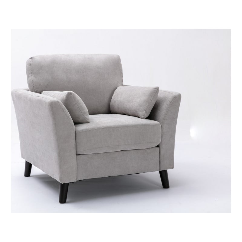 Otto 37 Inch Armchair- Pocket Coil Springs- 2 Throw Pillows- Gray Linen Fabric