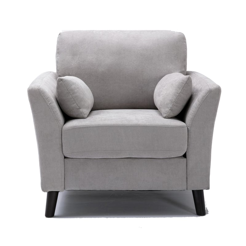 Otto 37 Inch Armchair- Pocket Coil Springs- 2 Throw Pillows- Gray Linen Fabric