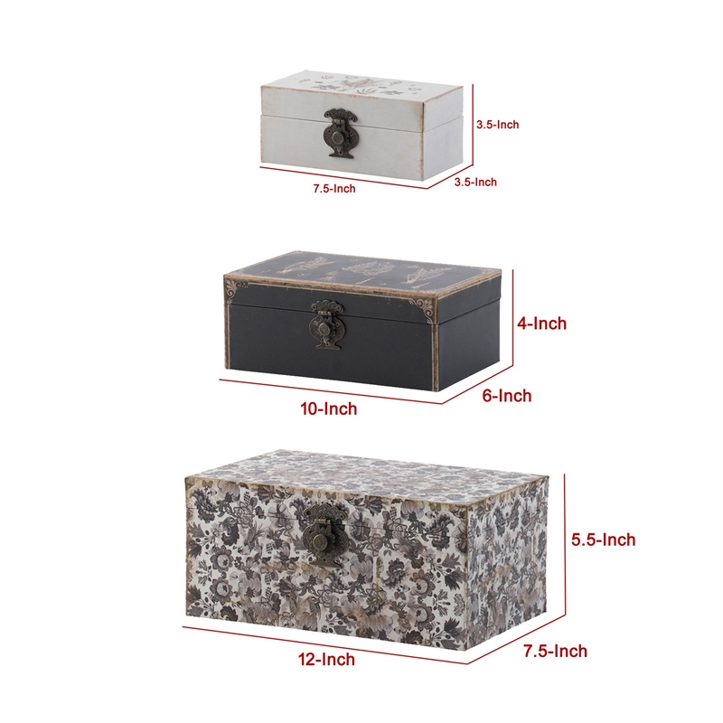 Leo Set of 3 Storage Boxes- Vegan Leather Lining- Ornate Printed Designs