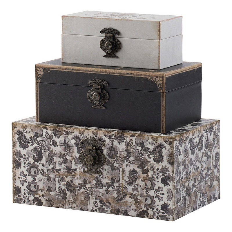 Leo Set of 3 Storage Boxes- Vegan Leather Lining- Ornate Printed Designs