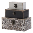 Leo Set of 3 Storage Boxes- Vegan Leather Lining- Ornate Printed Designs