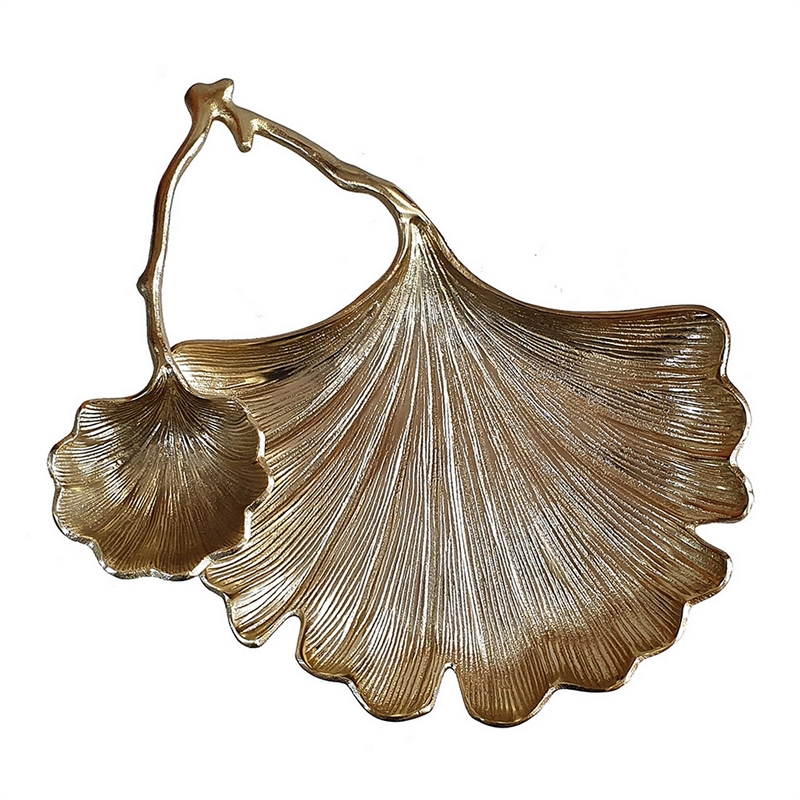 14 Inch Double Leaf Decorative Bowl- Firm Aluminum- Textured Gold Finish
