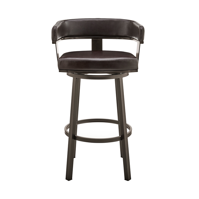 Jack 26 Inch Counter Height Bar Stool- Swivel Chair- Faux Leather- Brown