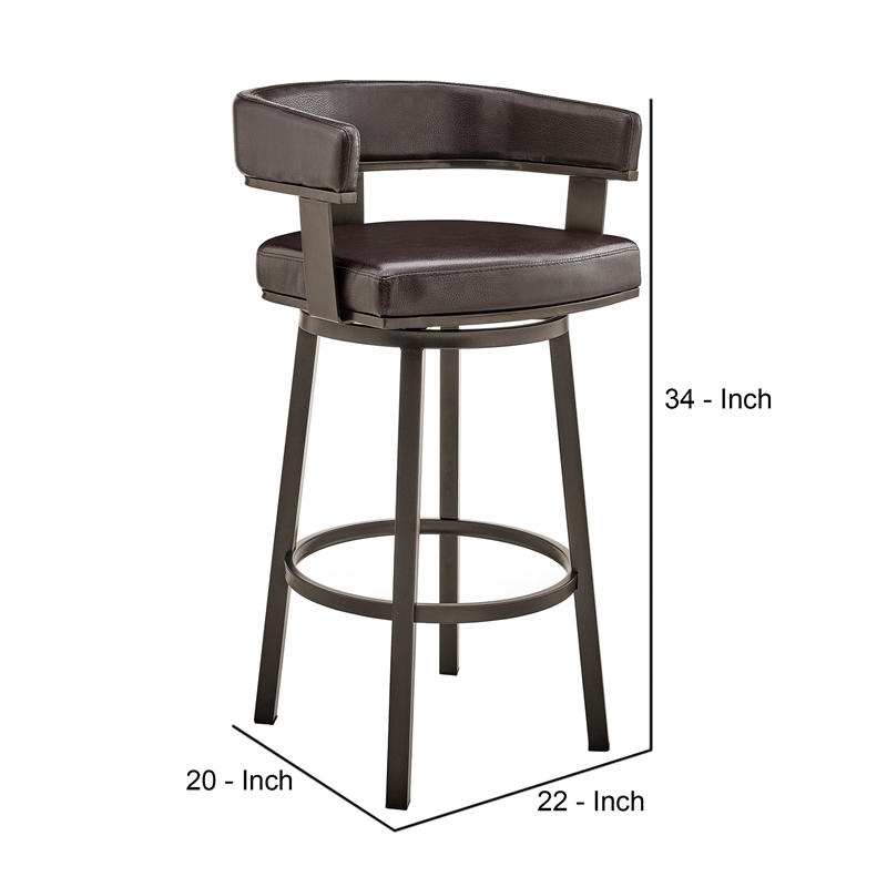 Jack 26 Inch Counter Height Bar Stool- Swivel Chair- Faux Leather- Brown