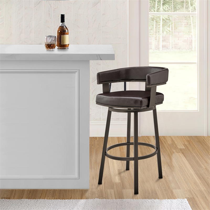 Jack 26 Inch Counter Height Bar Stool- Swivel Chair- Faux Leather- Brown