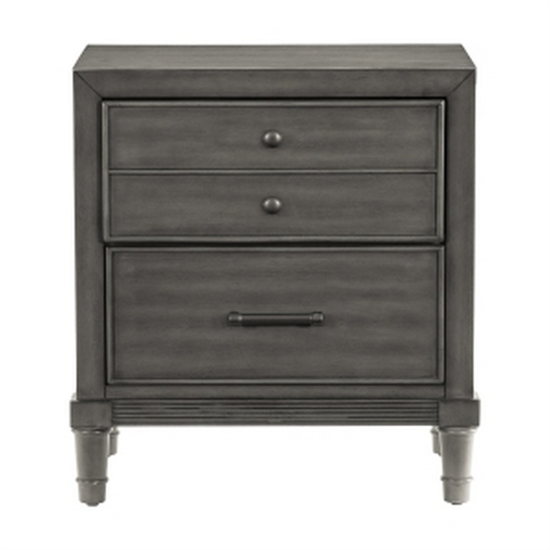 Ceila 27 Inch Classic 2 Drawer Nightstand- Round Tapered Legs- Gray Finish