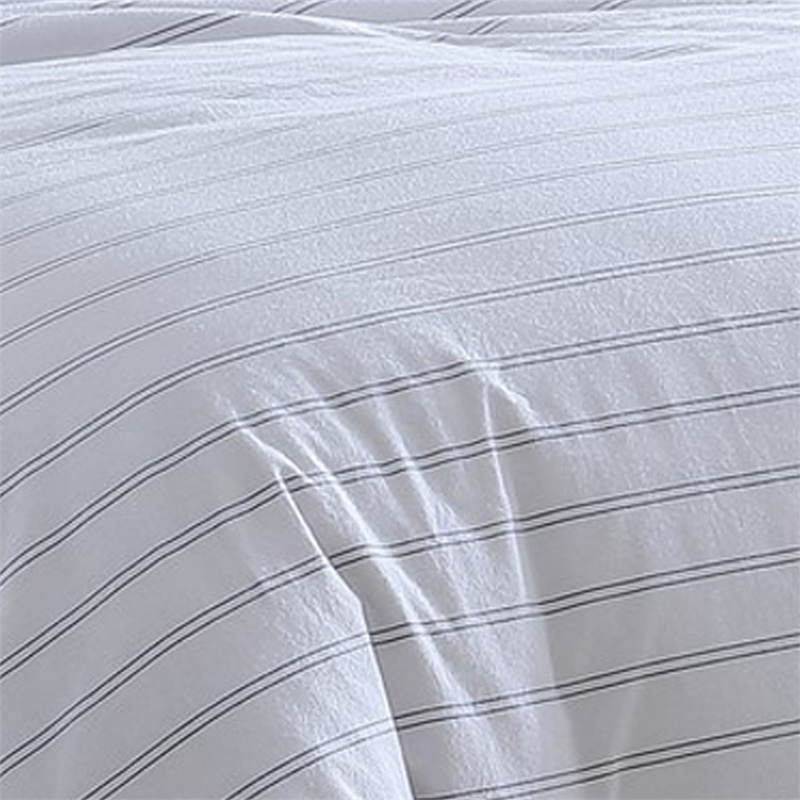 2 Piece Twin Size Comforter and Sham Set- Black Pinstripe Pattern- White