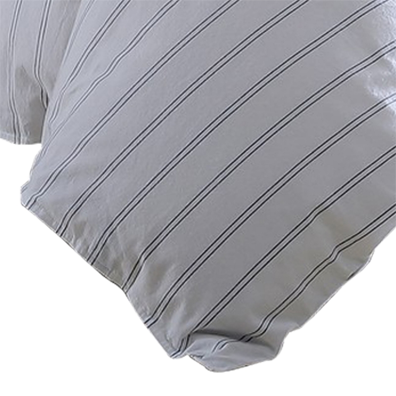 2 Piece Twin Size Comforter and Sham Set- Black Pinstripe Pattern- White