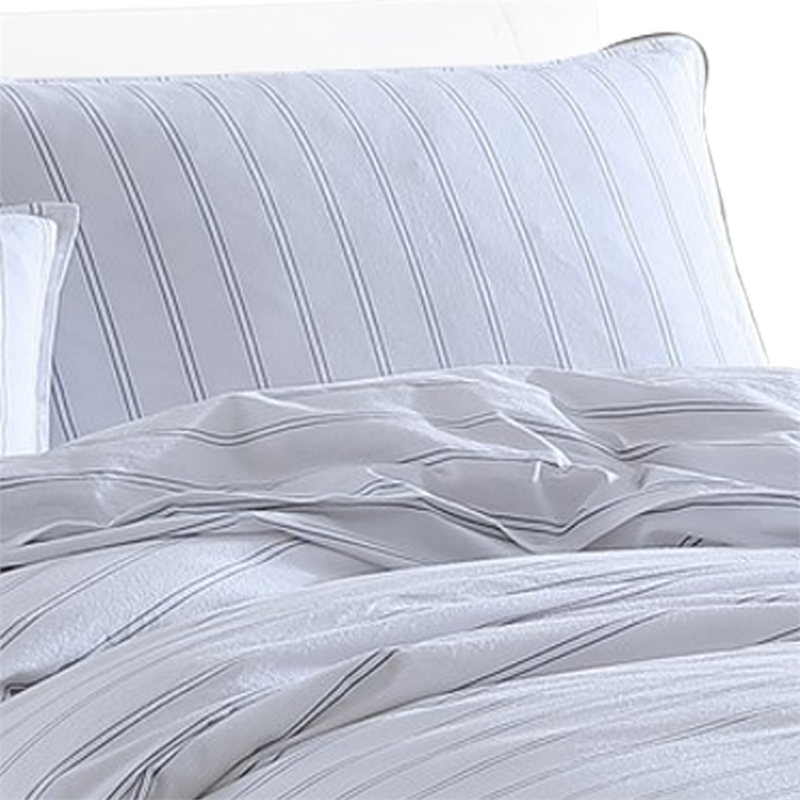 2 Piece Twin Size Comforter and Sham Set- Black Pinstripe Pattern- White