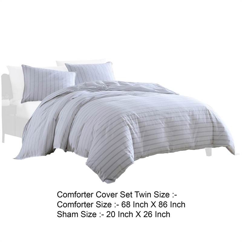 2 Piece Twin Size Comforter and Sham Set- Black Pinstripe Pattern- White
