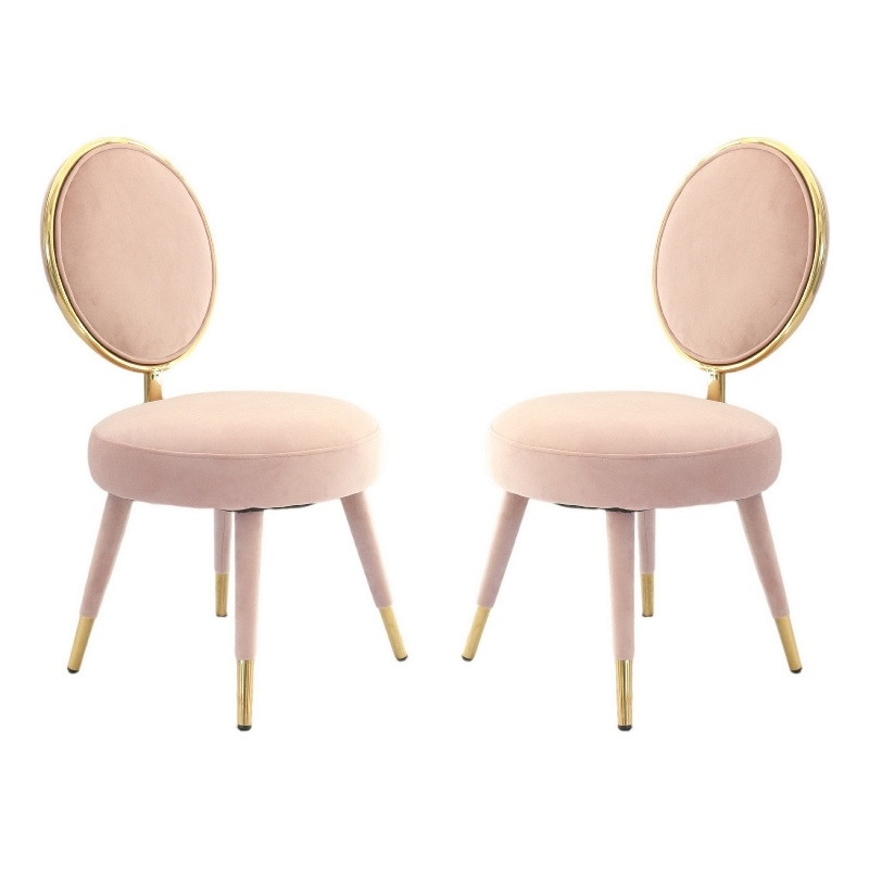 Cid 21 Inch Modern Glam Accent Chair- Round Backrest- Set of 2- Pink Velvet