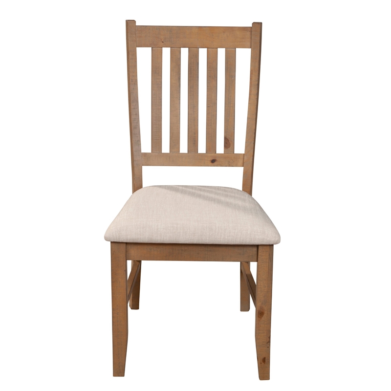 Tess 24 Inch Set of 2 Dining Side Chair- Slatted Back- Beige Cushion- Brown