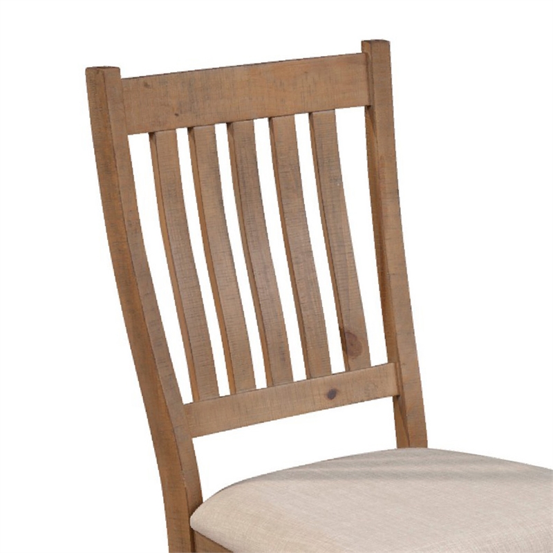 Tess 24 Inch Set of 2 Dining Side Chair- Slatted Back- Beige Cushion- Brown