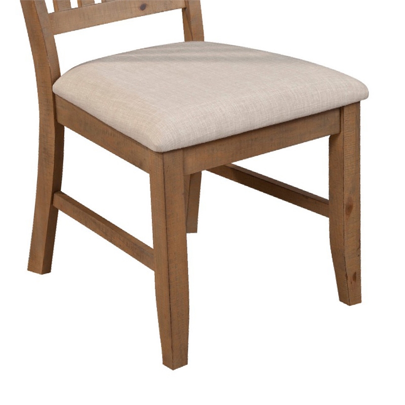 Tess 24 Inch Set of 2 Dining Side Chair- Slatted Back- Beige Cushion- Brown