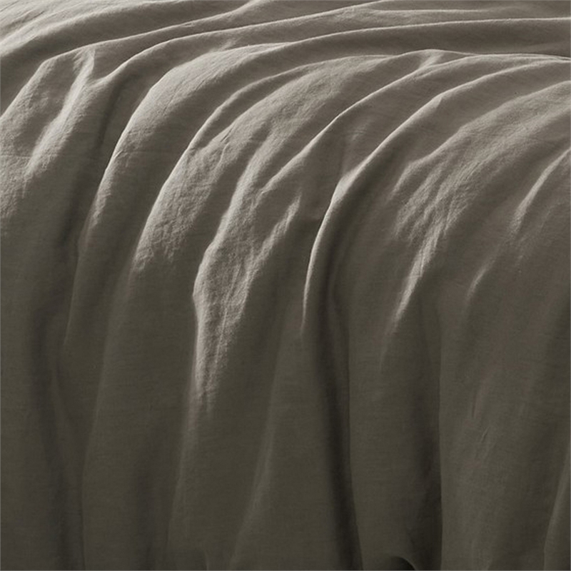 Edge 4 Piece Queen Size Duvet Comforter Set- Washed Linen- Charcoal Gray