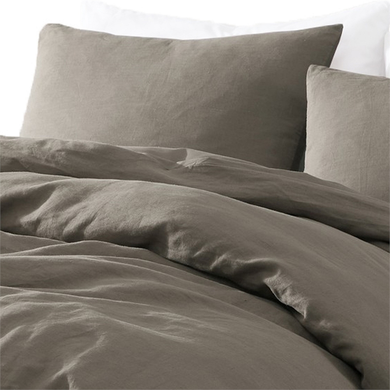 Edge 4 Piece Queen Size Duvet Comforter Set- Washed Linen- Charcoal Gray