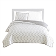 Jim 2 Piece Twin Size Reversible Coverlet Set- Geometric White and Gray