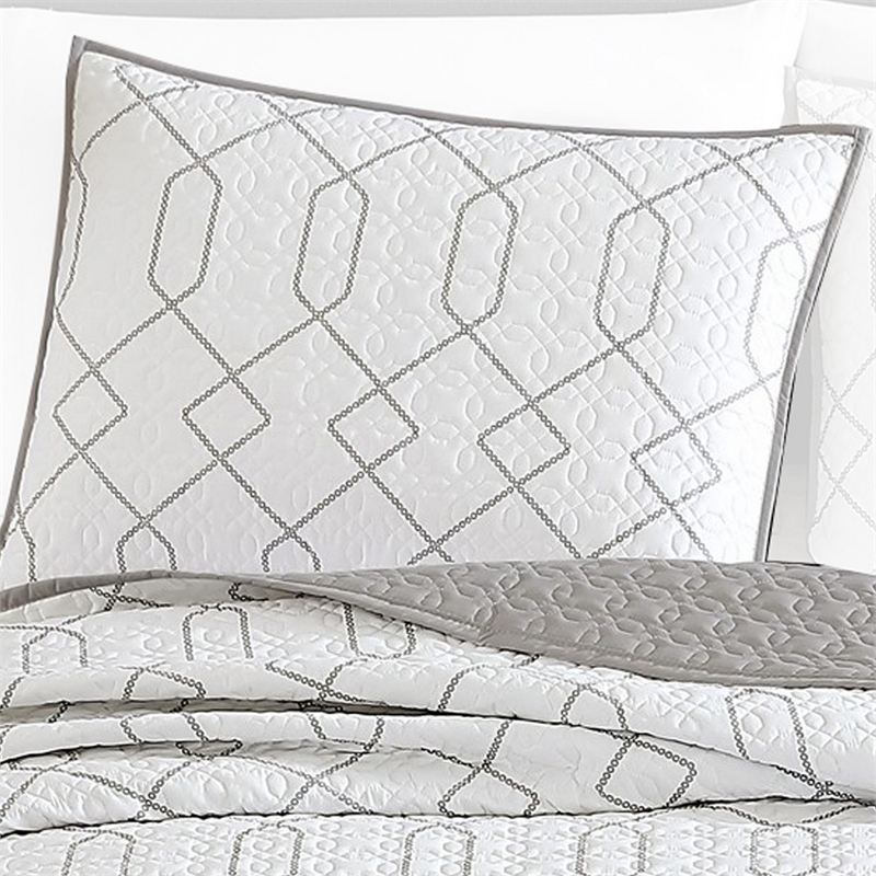 Jim 2 Piece Twin Size Reversible Coverlet Set- Geometric White and Gray