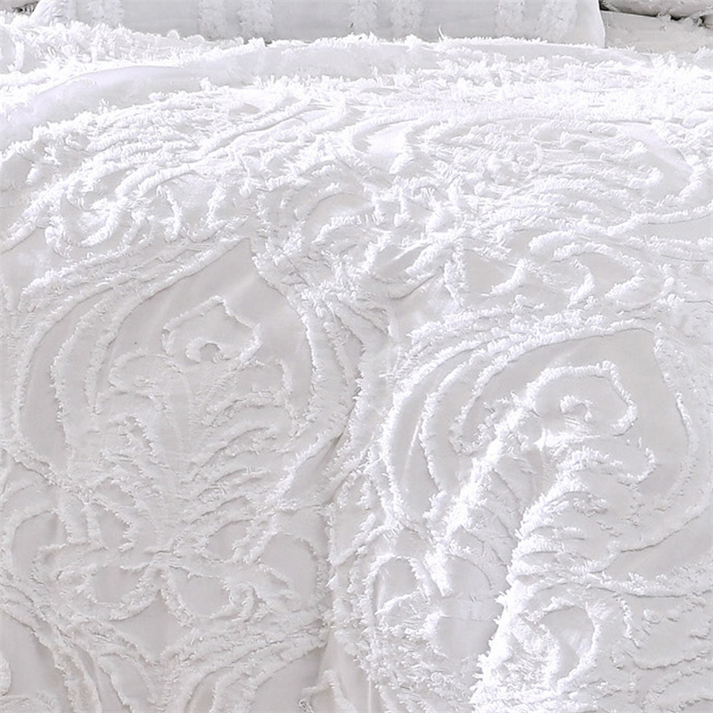 Kile Modern 6 Piece Queen Size Duvet Comforter Set- White Medallion Pattern