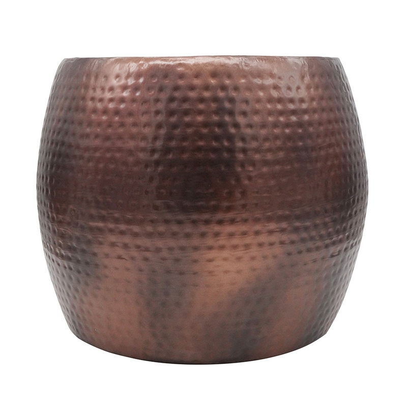20 Inch Classic Iron Low Accent Table- Round Top- Drum Shape- Brown