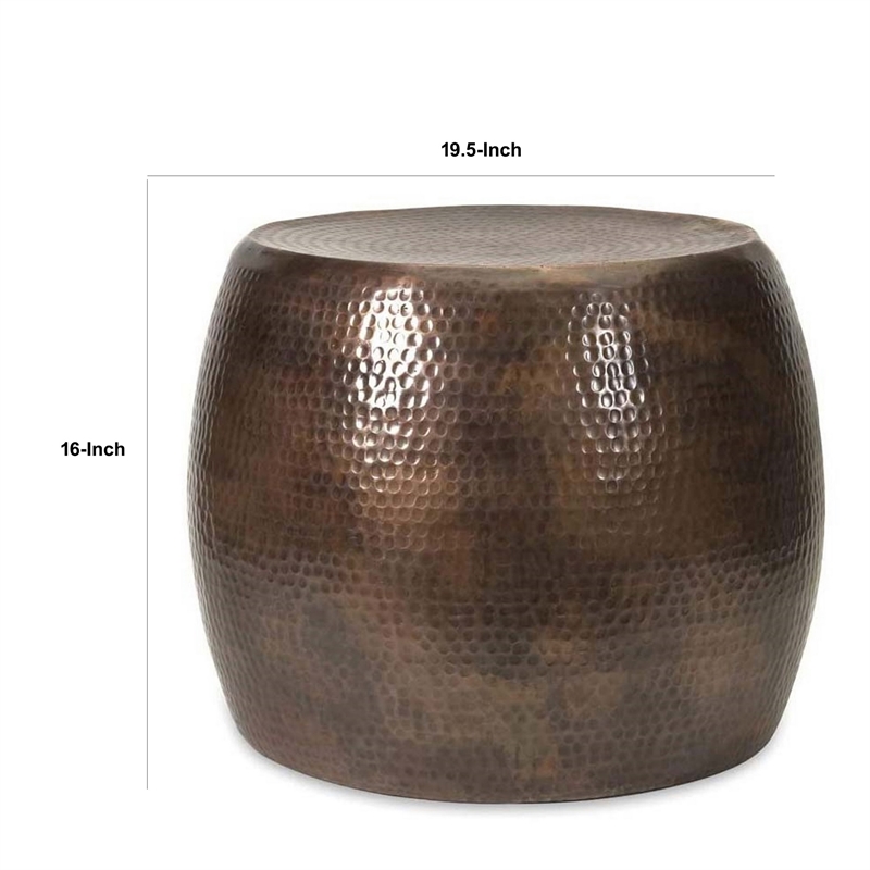 20 Inch Classic Iron Low Accent Table- Round Top- Drum Shape- Brown
